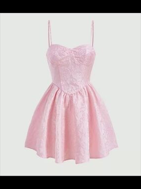 SHEIN MOD Pink Jacquard Bustier Cami Dress